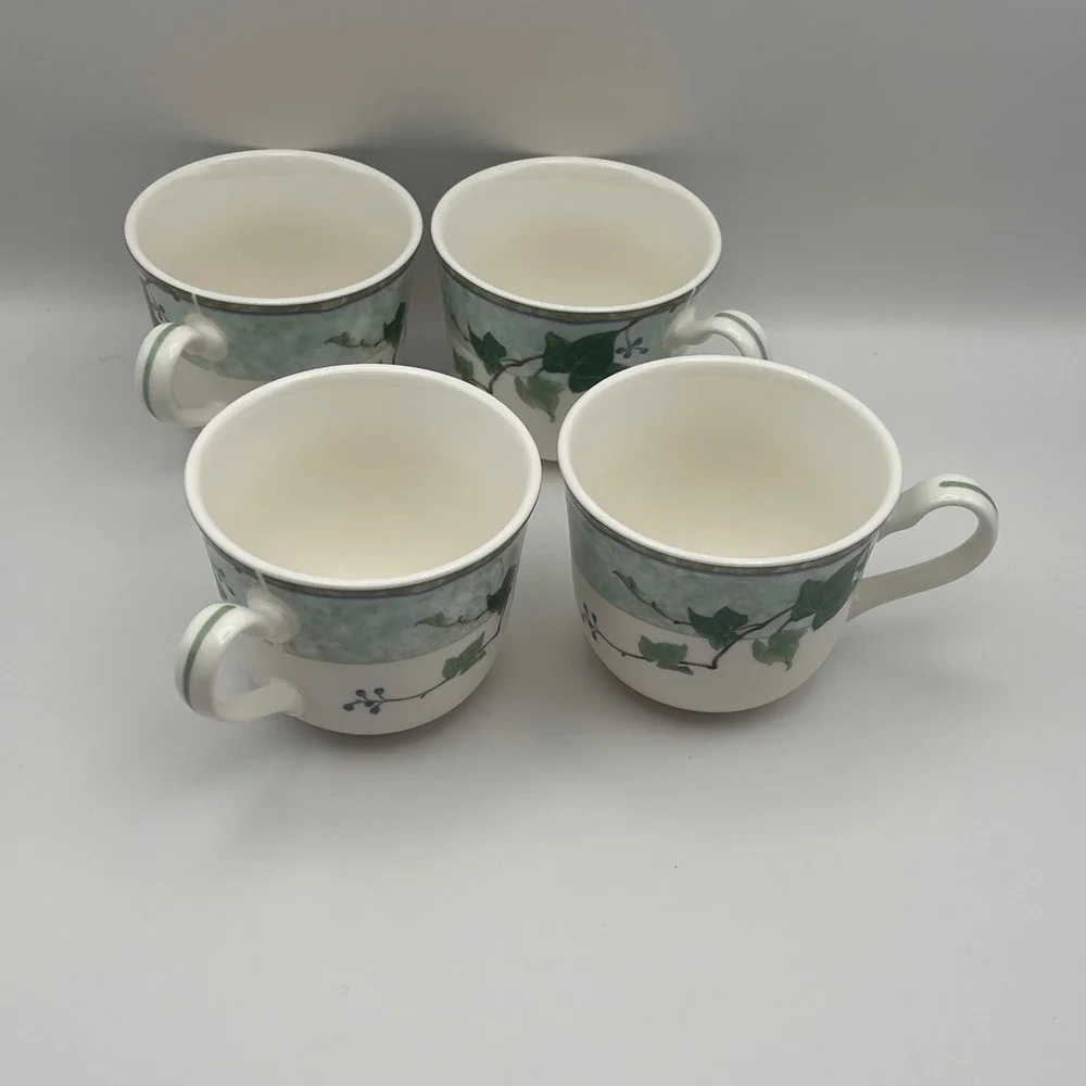VTG Noritake Homecraft Ivy Grove Cups Set of 4 Green‎ Leaf Vine Porcelain Mugs